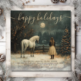 Girl and Horse | Full Moon Winter-jul Julkort