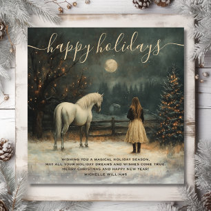 Girl and Horse Full Moon Winter-jul Julkort