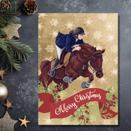 Girl and Horse Jumping God jul Golden Helgkort