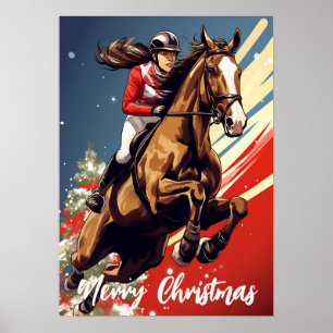 Girl and Horse Jumping God jul Helgdag Poster