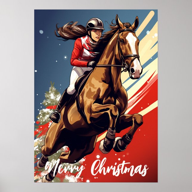 Girl and Horse Jumping God jul Helgdag Poster (Framsidan)