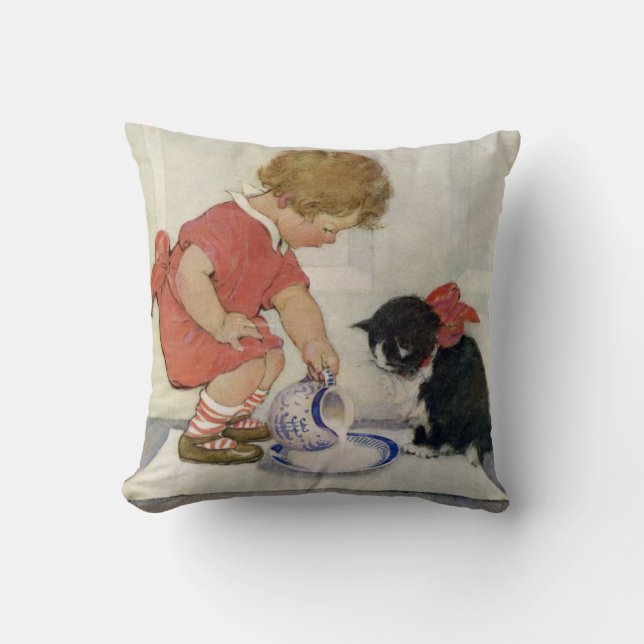 Girl and Kitten, Jessie Willcox Smith Kudde (Framsida)