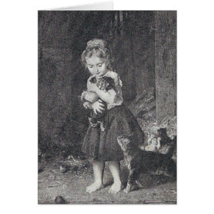 Girl and Kittens Hälsningskort