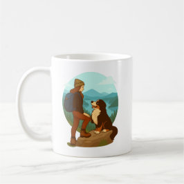 Girl and Mountain Dog Adventure Illustration Kaffemugg