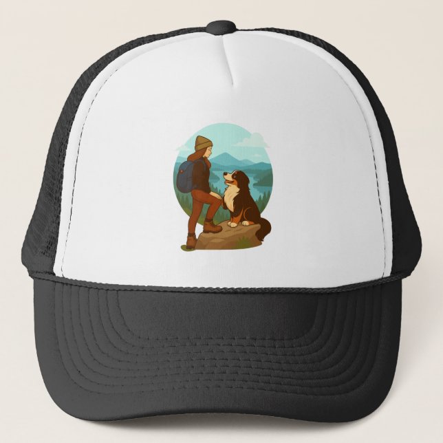 Girl and Mountain Dog Adventure Illustration Keps (Framsida)