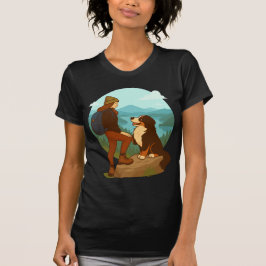 Girl and Mountain Dog Adventure Illustration T Shirt