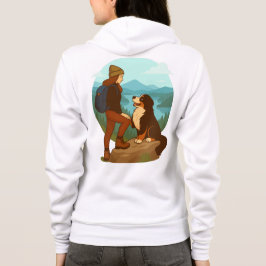 Girl and Mountain Dog Adventure Illustration T Shirt