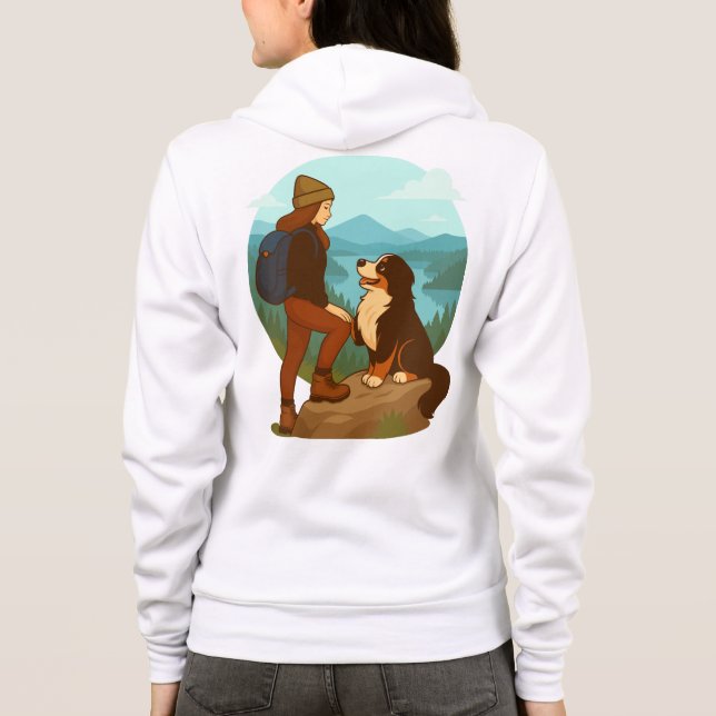 Girl and Mountain Dog Adventure Illustration T Shirt (Baksida)