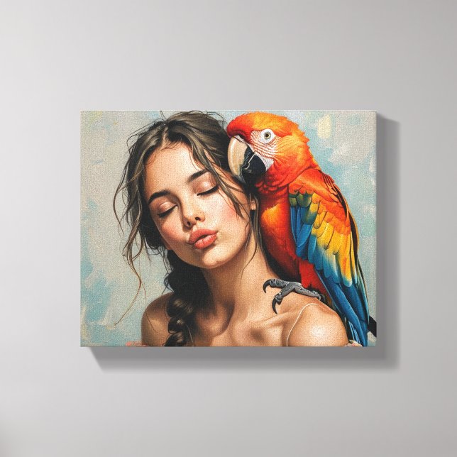 Girl and Parrot Canvas Art (Framsida)