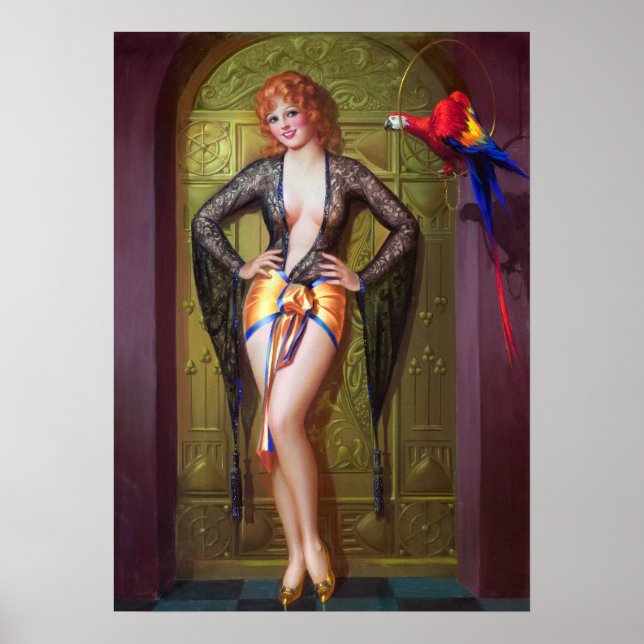 Girl and Parrot Pin Up Poster (Framsidan)
