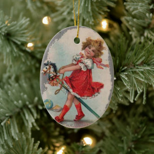 Girl and Pony Vintage jul Ornament