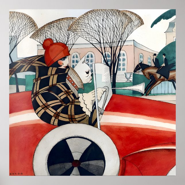 Girl and pug in an Automobile (1927) by Gerda Wege Poster (Framsidan)