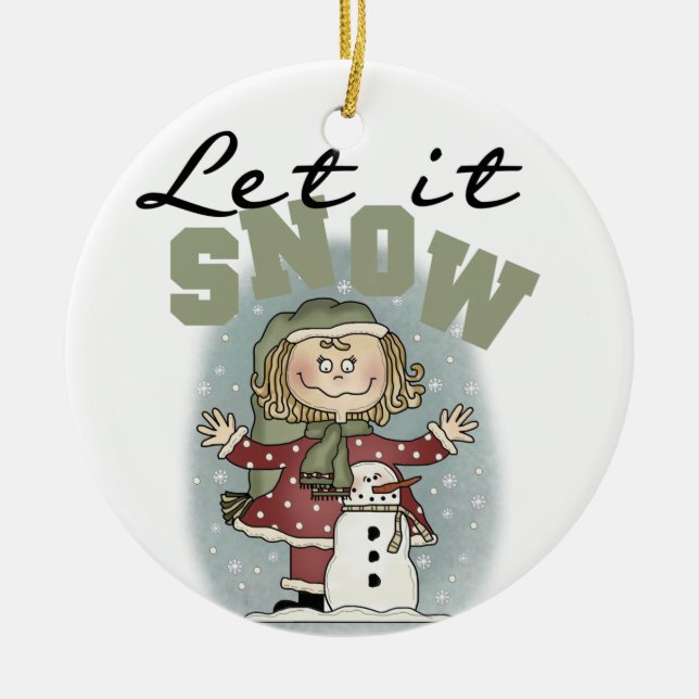 Girl and Snögubbe Låt det snöa Keepsaké Ornament (Framsidan)
