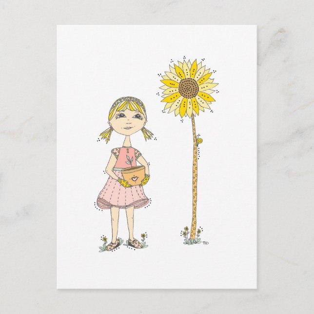 Girl and Sunflower Postcard Vykort (Framsida)
