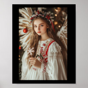 Girl Angel with Flowers Sticker Poster