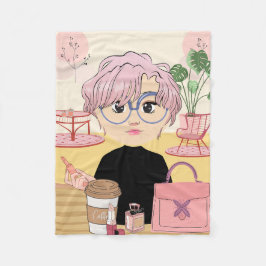 GIRL ANIME, MED HJÄLP AV KAFFE STÄLLE FLEECEFILT