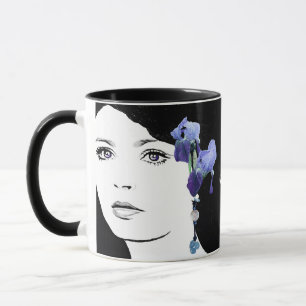Girl ansikte Emily namn anpassade Blue iris blommi Mugg