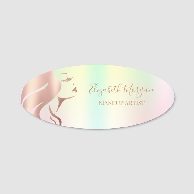 Girl Ansikte Silhouette,Makeup Artist HoloGraph Namnbricka (Framsida)