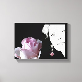 Girl ansikte söt rosa ros blommigt mode bra konst canvastryck