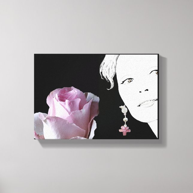Girl ansikte söt rosa ros blommigt mode bra  konst canvastryck (Framsida)