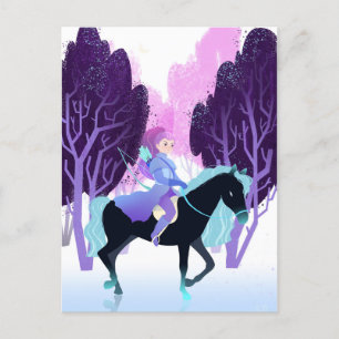 Girl Archer Riding Black Horse Helg Vykort