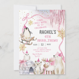 Girl Arctic Animals Birthday Party Invitation Inbjudningar