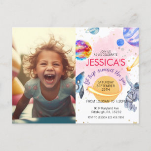 Girl Astronaut Rymden Rocket Frakt Planet Vykort