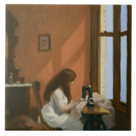Girl at a Sewing Maskin (av Edward Hopper) Kakelplatta