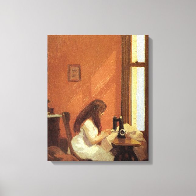 Girl at Sewing Maskin, Edward Hopper Canvastryck (Framsida)