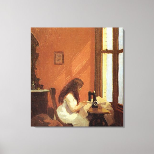 Girl at Sewing Maskin, Edward Hopper Canvastryck (Framsida)
