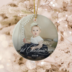 Girl Baby 1st jul Elegant Photo Julgransprydnad Keramik