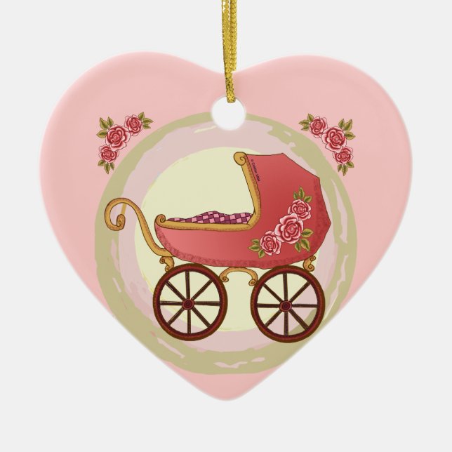 Girl Baby Buggy Julgransprydnad Keramik (Framsidan)
