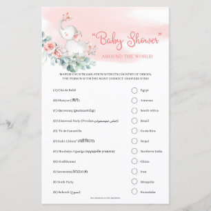 Girl Baby Elephant "Baby Shower" Värld runt