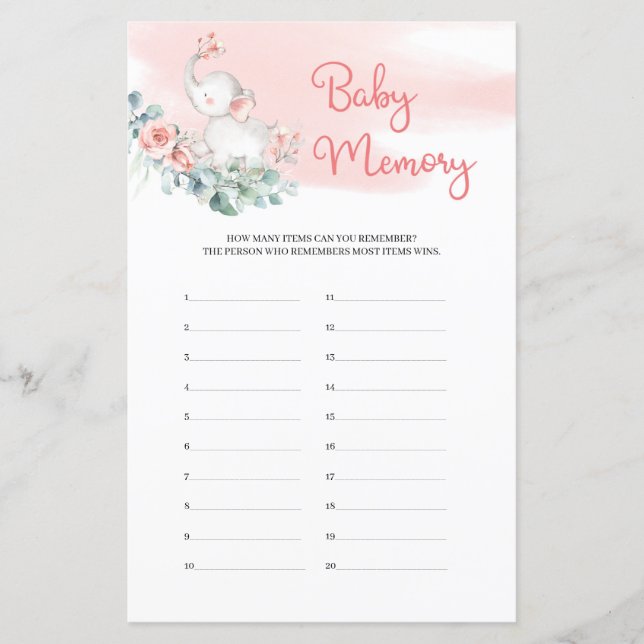 Girl Baby Elephant Eucalyptus Baby Memory-spel (Framsida)