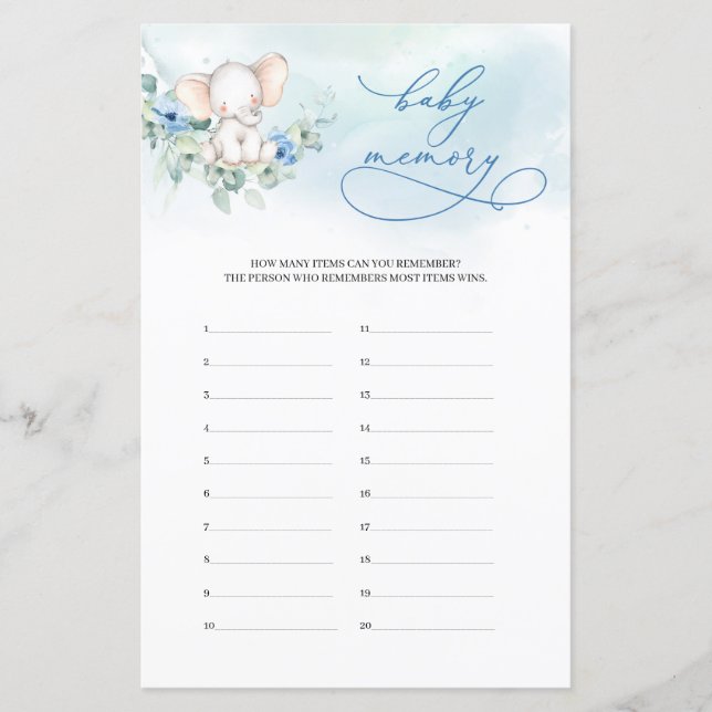 Girl Baby Elephant Eucalyptus Baby Memory-spel (Framsida)