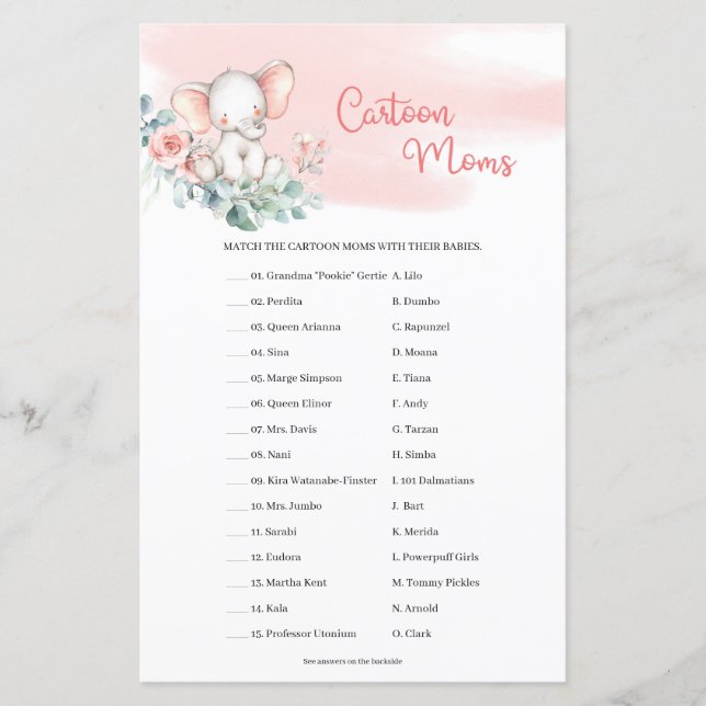 Girl Baby Elephant Eucalyptus Tecknad Mammor-spel (Framsida)