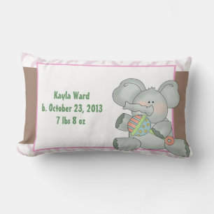 Girl Baby Elephant Zebra ränder och Rattle Lumbarkudde