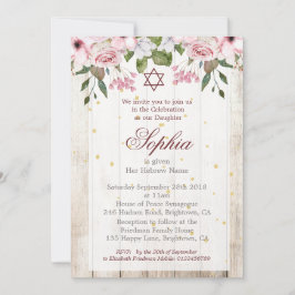 Girl Baby Hebrew Naming Ceremony Rustic Blommigt Inbjudningar