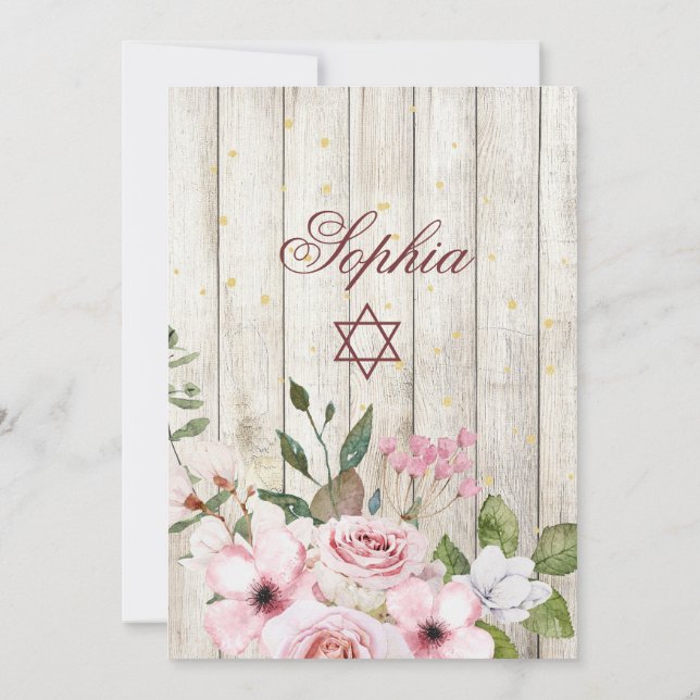 Girl Baby Hebrew Naming Ceremony Rustic Blommigt Inbjudningar (Baksida)