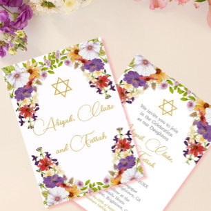 Girl Baby Hebrew Twin Triplet Naming Ceremony Inbjudningar