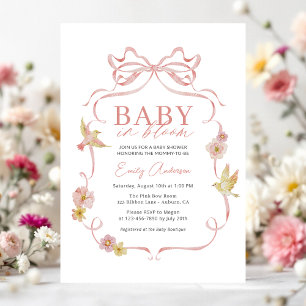 Girl Baby i Bloom Rosa Bow Wildblomma Shower Inbjudningar