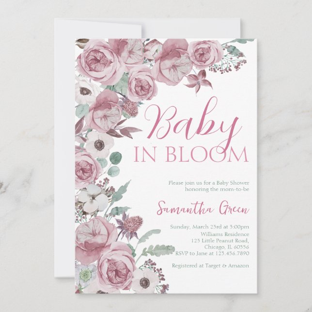 Girl Baby in Bloom Baby Shower Inbjudningar (Framsida)