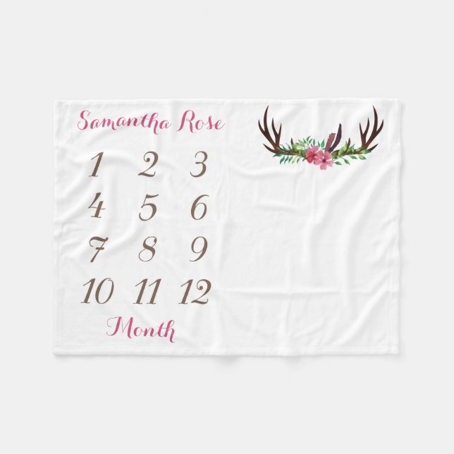 Girl Baby Milestone Blanket Storlek 40" x 30" Fleecefilt (Framsidan (Horisontell))