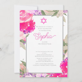 Girl Baby Naming Ceremony Hebrew Blommigt Silver Inbjudningar