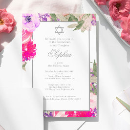 Girl Baby Naming Ceremony Hebrew Blommigt Silver Inbjudningar