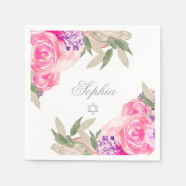 Girl Baby Naming Ceremony Hebrew Blommigt Silver Pappersservett