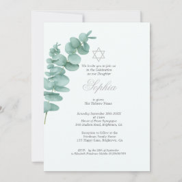 Girl Baby Naming Eucalyptus Hebrew Greenery Inbjudningar