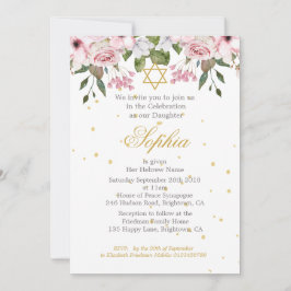 Girl Baby Photo Hebrew Naming Ceremony Blommigt Inbjudningar