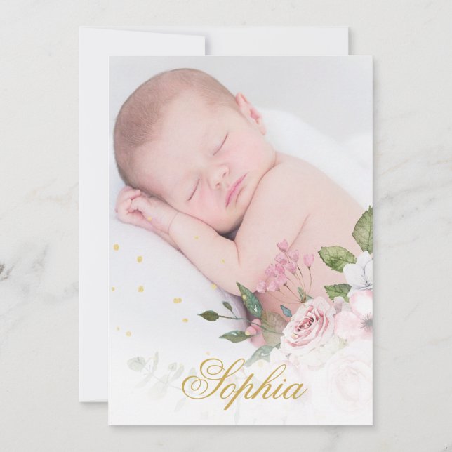 Girl Baby Photo Hebrew Naming Ceremony Blommigt Inbjudningar (Baksida)