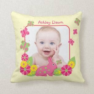Girl Baby Photo Template Bunny Butterflies Flowers Kudde